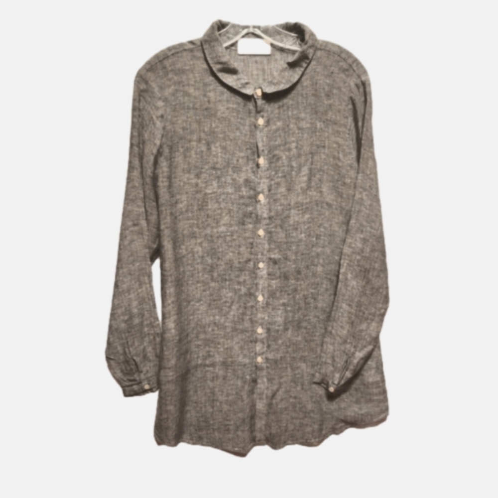 CP Shades X Calypso 100% linen grey long sleeve  shirt Dress/Tunic size S